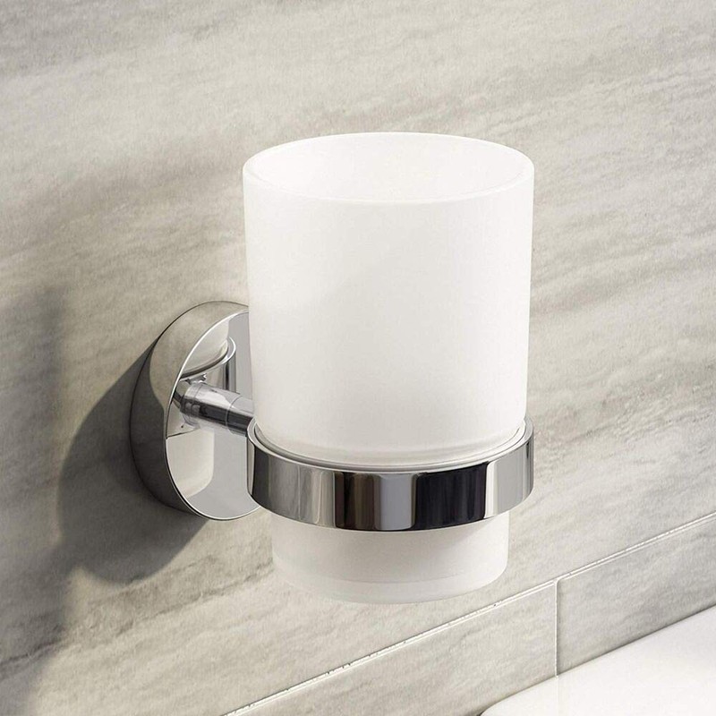 Puloita Wall-Mounted Toothbrush Holder with Frosted Glass Cup Set for