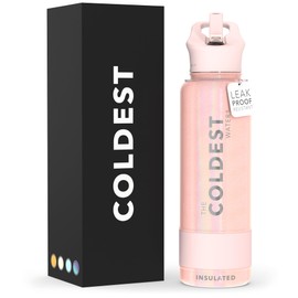 Coldest Sports Water Bottle with Straw Lid Vacuum Insulated Stainless Steel Metal Thermos Bottles Reusable Leak Proof Flask for Sports Gym (40 oz, Forever Pink Glitter)