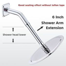 Chrome Shower Arm Extension 6 Inch Arm Mount Extender for Overhead Shower Head, Female to Male 1/2 Inch Extender Pipe