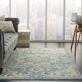 Nourison Passion 5' x 7' Ivory, Light Blue Bohemian Area Rug, 5'3" x 7'3"