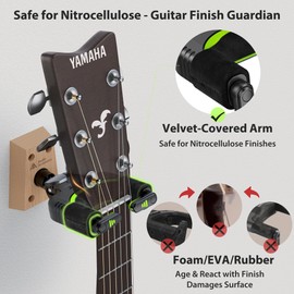 Guitar Wall Mount Autolock 2-Pack - Nitro Friendly Velvet Hook (Heavy-Duty Design) 4-Screw Wood Base of 20lbs Load Guitar Wall Hanger for Bass, Acoustic, Classical, Electric Guitar