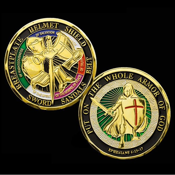 Put on The Whole Armor of God Challenge Coin Prayer Commemorative Coin - Antique Gold