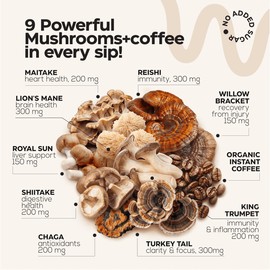 Wellneum Mushroom Coffee 9 Mushroom Adaptogen Mix Lions Mane Chaga Turkey Tail Reishi