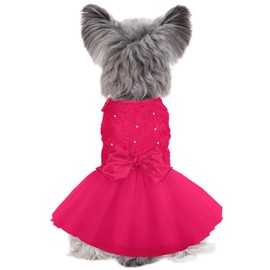Kuoser Dog Dress Pet Wedding Dresses, Adorable Tutu Shirts for Small Medium Girl Dogs, Puppy White Princess Outfits with Luxury Lace Pearl Bow, Retro Pet Costumes for Birthday, Party, Wedding