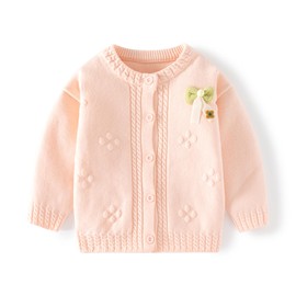 HSTiSan Baby Toddler Girls Cotton Sweater Cardigan Class A Bow Solid Knitted Sweater Autumn Baby Coat, Orange pink/5-6y