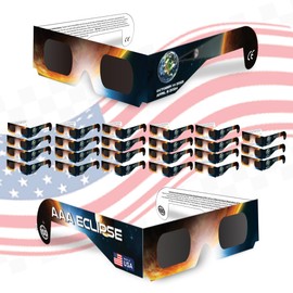 AAA Eclipse [25 PACK Solar Eclipse Glasses - AAS Approved 2024 - Made in USA - ISO Certified 12312-2 & CE Certfied Direct Solar Eclipse Viewing Glasses