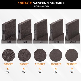 10 Pack Sanding Block, Sanding Sponges of 60/80/120/180/220 Grit Washable and Reusable Sandpaper Block Wet Dry Sand Paper for Wood Drywall Metal Glasses