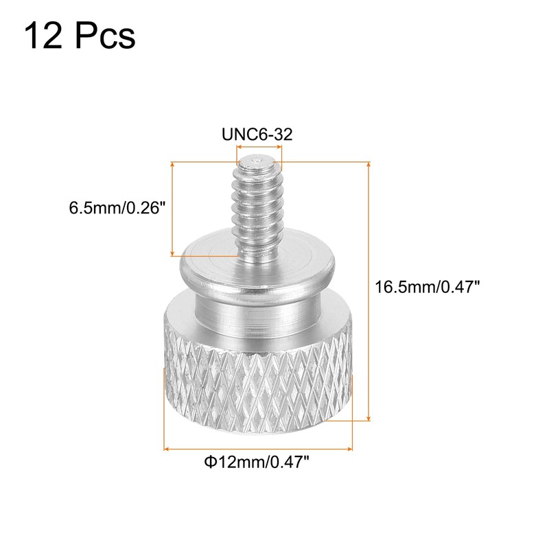 sourcing map 12pcs UNC6-32x6.5mm Knurled Thumb Screw Computer Case Threaded