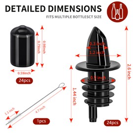 24 PCS Bottle Pourers And 24 PCS rubber pourers dust cap covers Syrup Pourer Pour Spouts Plastic Liquor Bottle Pourers with Rubber Pourers Dust Cap Covers Bottle Pourers (Black)