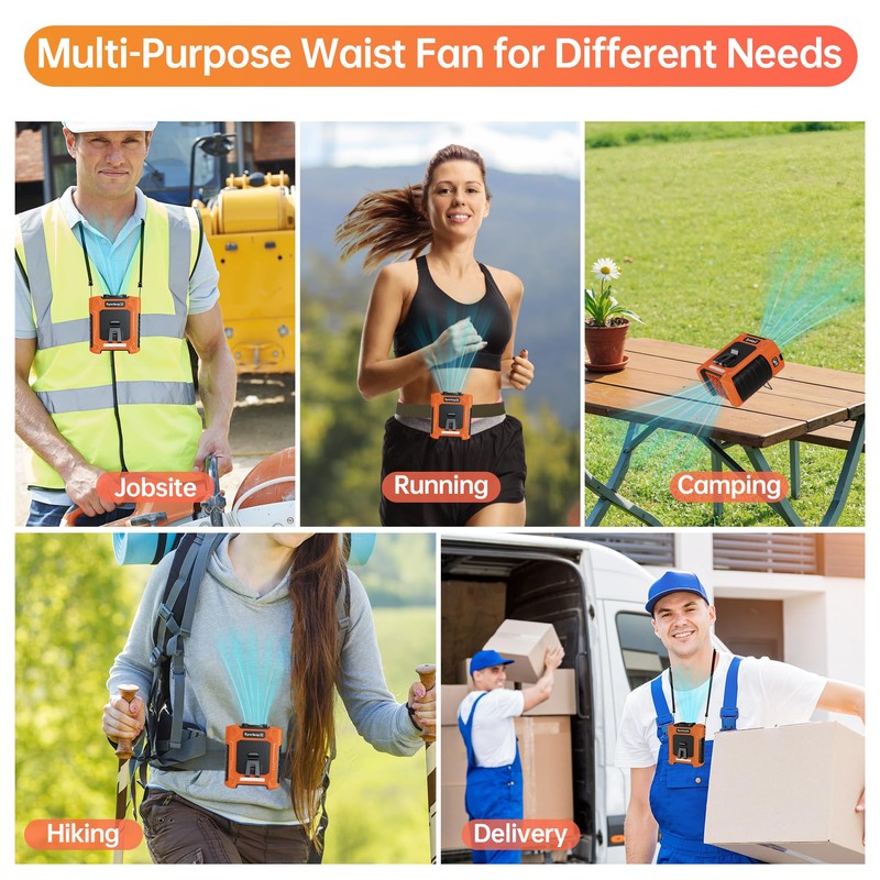 SynclaspX Waist Fan - Portable Belt Clip Fan with 6