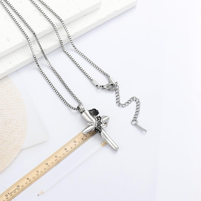 XSMZB Cross Cremation Jewelry for Ashes Human Pet Rose Flower