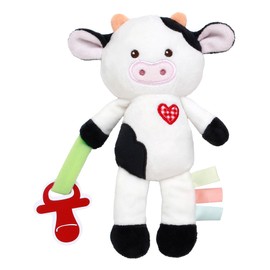Magic Years 8 inch Plush Paci-Buddy for Baby, Black and White Floppy Cow, Farm Theme