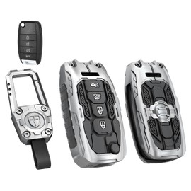 Heavy Zinc Alloy Key fob Case Cover with Keychain Compatible with Kia Soul Sorento Optima Sportage Rio Forte NIRO 4 Button Key Shell Accessories (Silver)