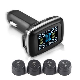 Tyre Pressure Monitoring System with 4 External Sensors, Real Time Tyre Temperature and Pressure Monitoring for Cars