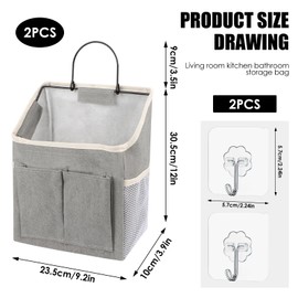 Hanging Organiser Pack of 2, Hanging Storage Organisers, Hanging Locker Organiser, Wall Organiser with 3 Compartments, Foldable Storage Bathroom, Hanging Basket Made of Cotton and Linen for Home