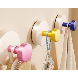 LONGRUI Decorative Wall Hooks with Strong Adhesive, Set of 3, Pink Yellow Blue