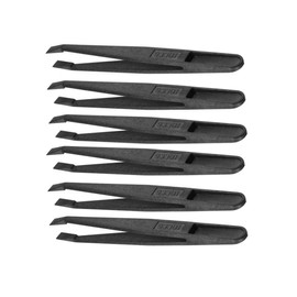 QLXHBOT Black Plastic Slant Flat Tip Anti-static Tweezers 4.7 Inch Length 6pcs