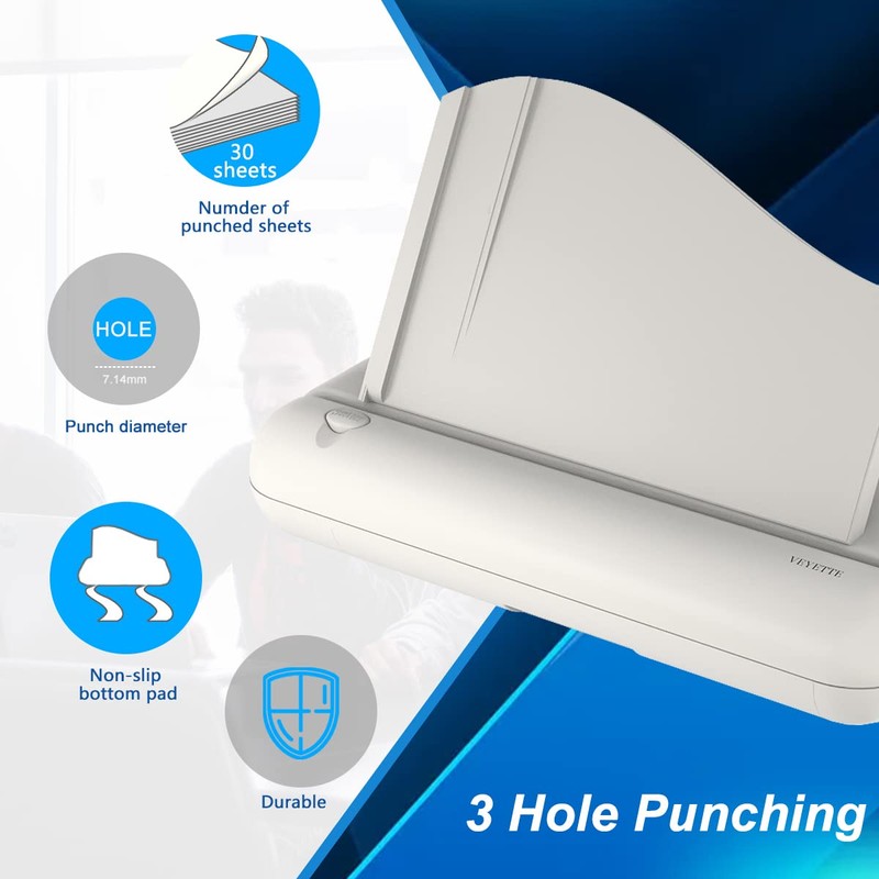 Electric 3 Hole Paper Punch, VEYETTE Heavy Duty Commercial Hole