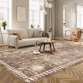 YARNSCAPE Vintage 5' x 7' Washable Area Rug - Stylish Indoor Rug for Living, Dining or Bedroom - Lightweight Carpet with Non-Slip Backing - Foldable for Easy Placement and Maintenance - Ivory