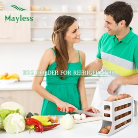 MAYLESS EGG HOLDER FOR FRIDGE, Auto Rolling Fridge Egg Organizer, Egg Rack For Refrigerator. (WHITE)