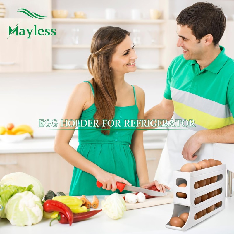 MAYLESS EGG HOLDER FOR FRIDGE, Auto Rolling Fridge Egg Organizer,