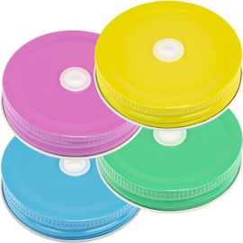 Pastel Colored Mason Jar Lids with Hole – Set of 4 Fun & Colorful Lids for Kids, Perfect for Straw Use