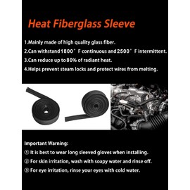 BaiYiQing Heat Shield Sleeve Fuel Line Heat Shield Auto Hose Spark Plug Wire Cover Protectors Boots Roll 2500 Degree for Car&Auto Wire Loom Brake Cable（Black1/2" IDX10' ）
