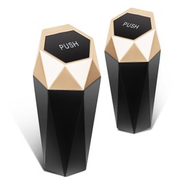 DNA MOTORING 2PCS Mini Car Auto Trash Can with Removable Lid, Leakproof Mini Garbage Bin for Automotive Home Office,Black/Gold,Set of 2,ZTL-OD-01-GD