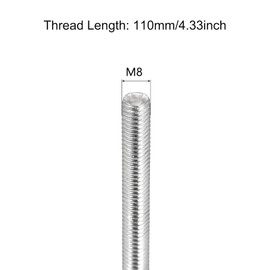 TOP-VIGOR 5Pcs M8 x 110mm Fully Threaded Rod, 304 Stainless Steel Right Hand Threads Rods, Fully Studding Rod Bar for Anchor Bolts, Clamps, Hangers and U-Bolts