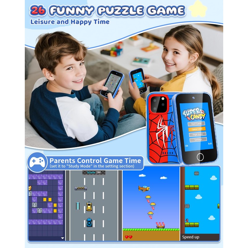 FKATEEN Kids Phone 3.5" Touchscreen, Pretend Smartphone with Dual Camera,