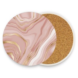 STAYTOP Absorbent Coasters For Drinks,Beautiful Gold Pink Marble Ceramic Stone With Cork Backing Round Coaster for Various Party Holiday Cups Decoration 1Pcs