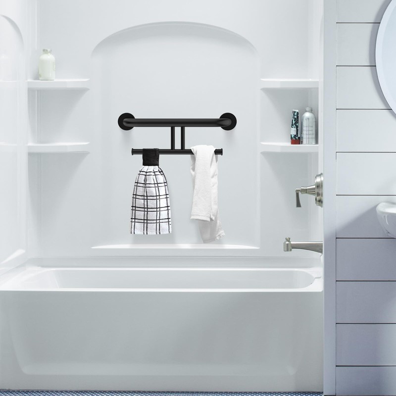 Grab Bar w/Double Toilet Paper Roll Holder Black, iHansee Stainless