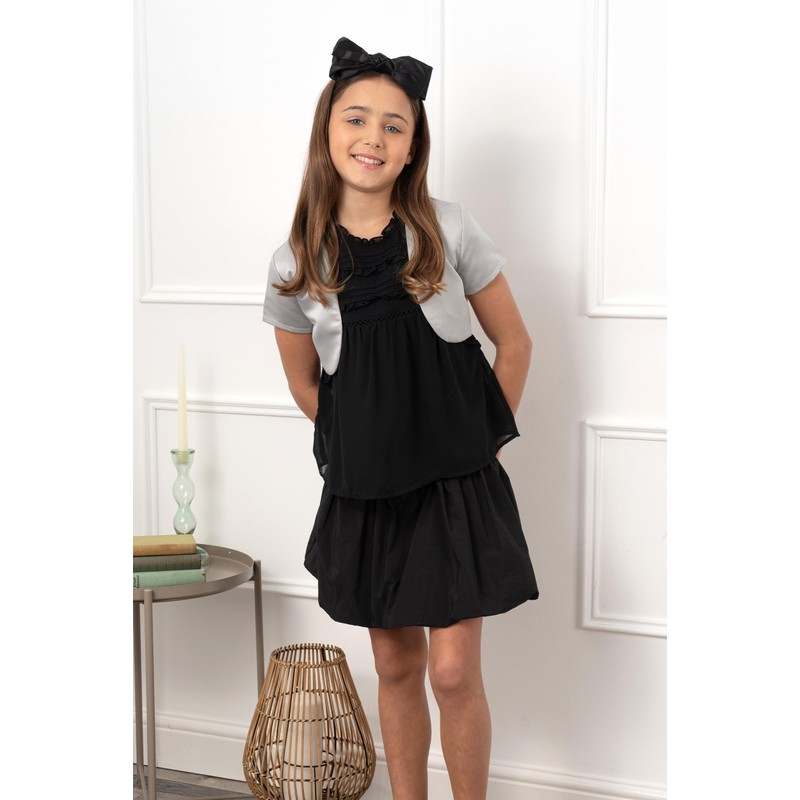 BlackButterfly Niñas Satín Corto Manga Torera Chaquetilla (Plata, 5-6 años)