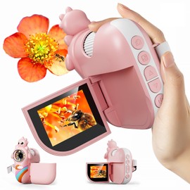 Microscope for Kids,Handheld Kids Microscope – 1000X Magnification,2'' HD Screen,1080P Camera,Built-in Telescope,STEM Educational Toy,Christmas/Birthday Gift for Ages 3-12 (Pink)