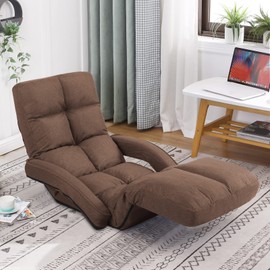 Floor Chair with Armrest,Foldable Floor Sofa 42-Position Adjustable Chaise Lounge Chair and 14-Position Adjustable Foot Rest Adults Gaming Chairs for Living Room, Bedroom 8801 (Brown)