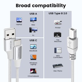 MOSWAG 2in1 USB Printer Cable 32.8FT/10M with USB C to MIDI Cable Printer Cable,USB MIDI Cable USB C to USB B MIDI Cable,Cable,Compatible with Music Instrument,Piano,Midi Keyboard,USB Microphone