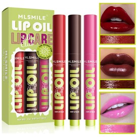 3 Colors Fat Lip Oil, Click Slick Moisturizing and Long-lasting Lip Balm, Non-stick and High Pigment Lip Glow Oil, Lightweight Lip Plumper with Coconut Oil Makeup (Set C)