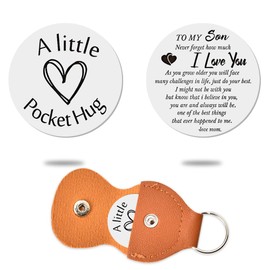 To My Son Gifts from Mom Never Forget How Much I Love You Keychain for Son Birthday Christmas Gifts Pocket Hug Keychain Token for Son Motivational Inspirational Gifts for Stepson with Leather Keyrings