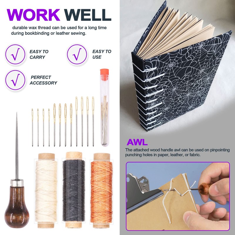 Swpeet 26Pcs Bookbinding Kits, Including Real Bone Folder Creaser, Paper