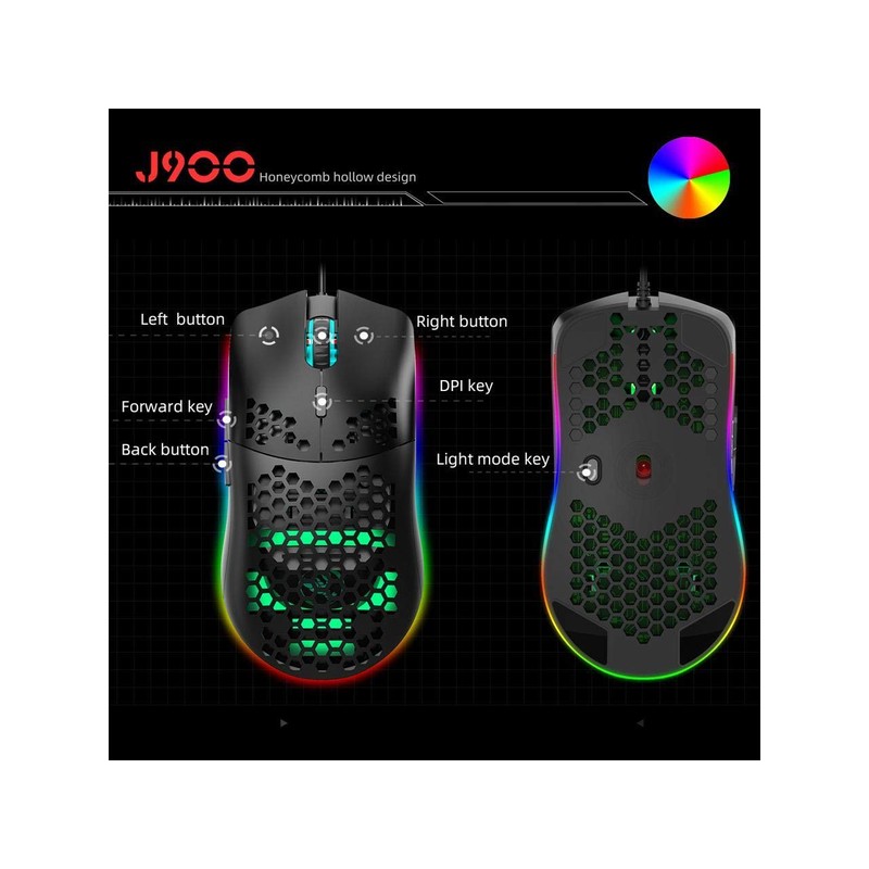 RGB Gaming Mouse with Honeycomb Shell, Ultraweave Cable, 6400 DPI