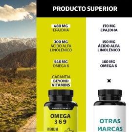 Beyond Vitamins | Omega 3 6 9 | Omega 3 (dha Y Epa), Ácido Alfa Linoléico Y Omega 6 | Contenido Excepcionalmente Alto - 180 Cápsulas
