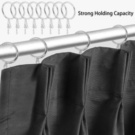 NIXRET 50 Pcs Metal Curtain Rings with Curtain Hooks, 30mm Curtain Rings with Hook Rustproof Brass Rings with Curtain Clips for Hanging Curtains and Shower Drapery Rods, Silver