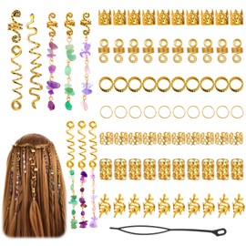 80 Pcs Hair Jewelry, Gold Hair Cuffs Adjustable Metal Hairs Rings Hairs Beads Braid Cuffs Hairing Charms Braid Charms Dreadlock Accessories for Women Men Viking Hairstyle Decoration