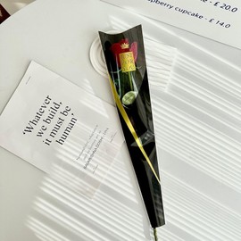 XINJIDUO 50 Counts Single Floral packaging bag，with Ribbons ，Flower Bouquet Sleeve Bag for Mother's day Valentines Day Wedding Birthday Gift Wrapping Paper 17.7 * 5 * 1.6Inch (Black)