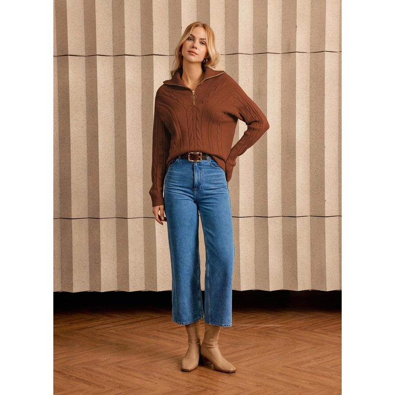 GRACE KARIN Womens Fold Over Collar Zip Up Long Sleeve