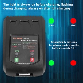 18W LiHV Battery Charger, 2S 3S 4S Balance Charger for Airplanes Cars Boats Toys, Fast Charging with Sided Fiberglass Circuit Board, Compact and Lightweight (US Plug