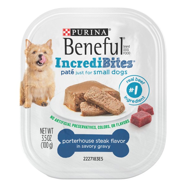 Beneful IncrediBites Pate Wet Dog Food for Small Dogs Porterhouse Steak Flavor in a Savory Gravy - (12) 3.5 oz. Cans