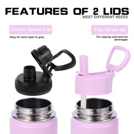 Volhoply 20oz Insulated Stainless Steel Water Bottle with Straw Lid, Kids Wide Mouth Double Wall Vacuum Thermos with Handle,Reusable Outdoor Sports Metal Bottles,Travel Flask Keep Cold&Hot(Purple,1)