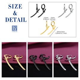 Yumilok 3 Pairs of Hypoallergenic Stud Earrings for Men and Women Hoop Earrings Set Sword Dagger Earrings, Stainless Steel
