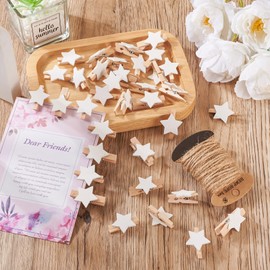 Pandahall 100Pcs Wooden Star Clothespins Photo Clips Photo Paper Pegs Clips White Mini Clothes Pins Holiday Card Holder Display with 10.9 Yards Jute Twine